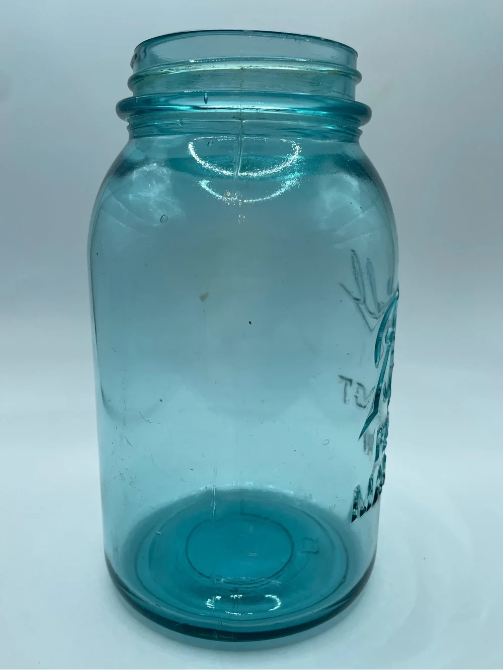 Antique Blue Ball Quart Jar 1910-1923, Perfect Mason, Mold 6, No Lid